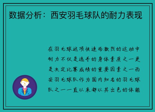 数据分析：西安羽毛球队的耐力表现