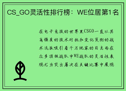 CS_GO灵活性排行榜：WE位居第1名