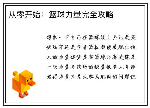 从零开始：篮球力量完全攻略