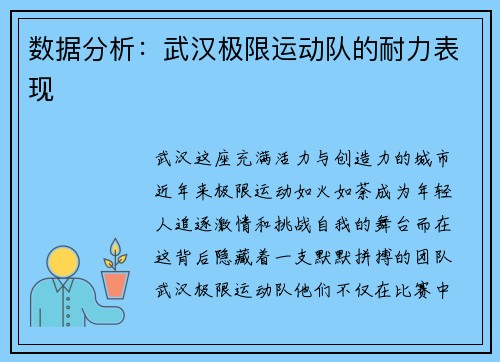 数据分析：武汉极限运动队的耐力表现