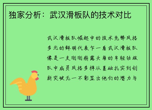 独家分析：武汉滑板队的技术对比
