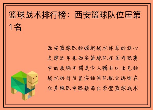 篮球战术排行榜：西安篮球队位居第1名