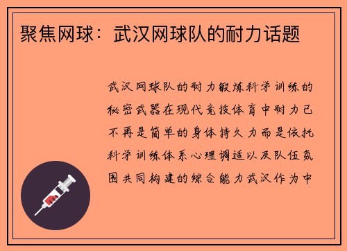聚焦网球：武汉网球队的耐力话题